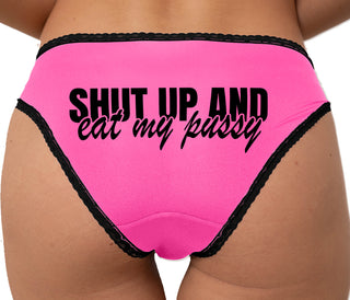 Shut Up and Eat My Pussy Bikini - Pink with Black Lace