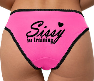 Sissy In Training Bikini - Pink with Black Lace