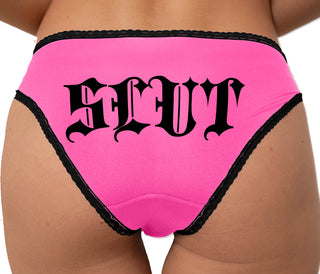 Slut - Goth Look Bikini - Pink with Black Lace