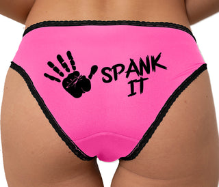Spank It - Cute Hand Print Bikini - Pink with Black Lace