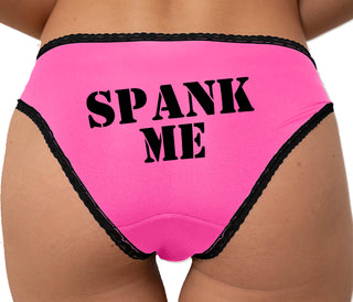Spank Me - Stencil Font Bikini - Pink with Black Lace