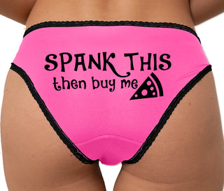 Spank This Ass Then Buy Me Pizza Bikini - Pink with Black Lace