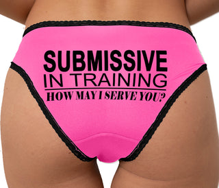 Submissve In Training How May I Serve You Bikini - Pink with Black Lace