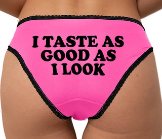 I Taste As Good As I Look Bikini - Pink with Black Lace