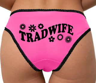 Tradwife - Flower Print Bikini - Pink with Black Lace