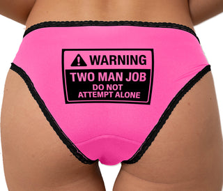 Warning Two Man Job Bikini - Pink with Black Lace