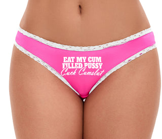 Eat My Cum Filled Pussy  Cuck Cumslut - Pink Bikini White Lace