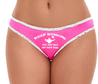 Keep Rubbing You Just May Get Your Wish - Pink Bikini White Lace
