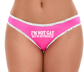 I'm Not Gay But My Boyfriend Is - Pink Bikini White Lace