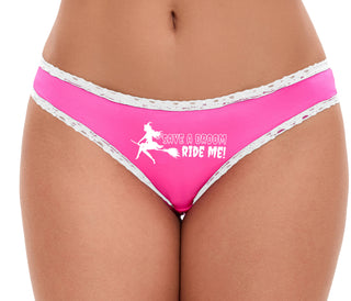Save A Broom - Ride Me - Cute Witch - Pink Bikini White Lace