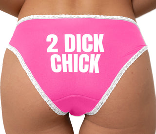 2 Dick Chick Bikini - Pink with White Lace