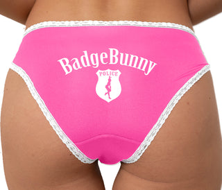 Badge Bunny for LEO Wife or Girlfriend Bikini - Pink with White Lace