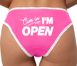 Cum In I'm Open Bikini - Pink with White Lace