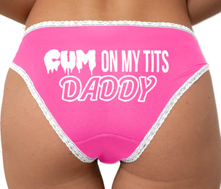 Cum On My Tits Daddy Bikini - Pink with White Lace
