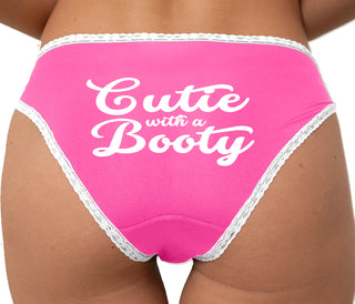 Cutie With a Booty Bikini - Pink with White Lace