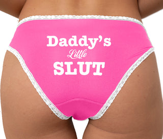 Daddy's Little Slut Bikini - Pink with White Lace