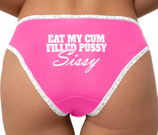 Eat My Cum Filled Pussy Sissy  Cuck Bikini - Pink with White Lace