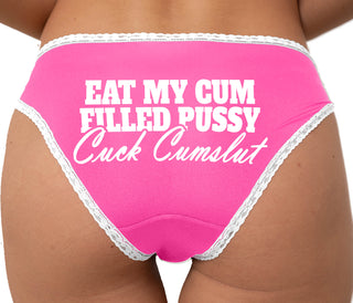 Eat My Cum Filled Pussy  Cuck Cumslut Bikini - Pink with White Lace