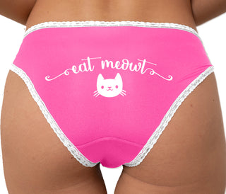 Eat Meowt - Cute Cat Face Bikini - Pink with White Lace