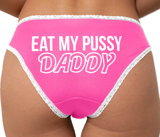 Eat My Pussy Daddy Bikini - Pink with White Lace