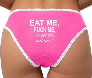 Eat Me Fuck Me Or Get The Hell Out Bikini - Pink with White Lace