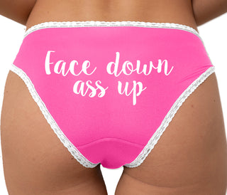 Face Down Ass Up Bikini - Pink with White Lace