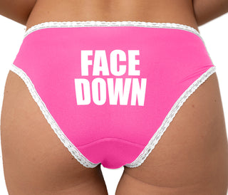 Face Down Bikini - Pink with White Lace