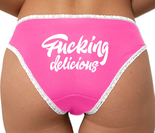 Fucking Delicious  Bikini - Pink with White Lace