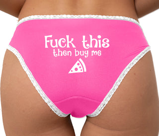 Fuck This Then Buy Me Pizza Bikini - Pink with White Lace
