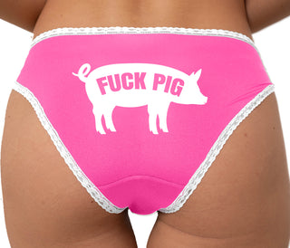 Fuck Pig Bikini - Pink with White Lace