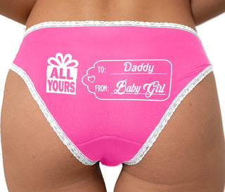 Gift To Daddy From Baby Girl Bikini - Pink with White Lace