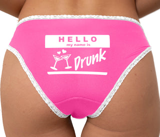 Hello My Name Is Drunk Bikini - Pink with White Lace