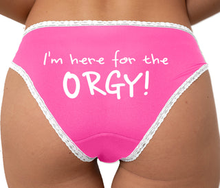 Here For The Orgy Bikini - Pink with White Lace