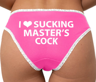 I Love Sucking Master's Cock Bikini - Pink with White Lace