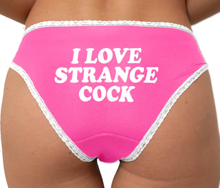 I Love Strange Cock Bikini - Pink with White Lace