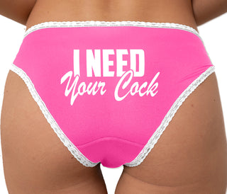 I Need Your Cock Bikini - Pink with White Lace