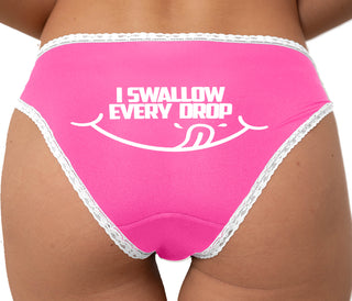 I Swallow Every Drop Bikini - Pink with White Lace