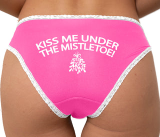 Kiss Me Under The Mistletoe Bikini - Pink with White Lace