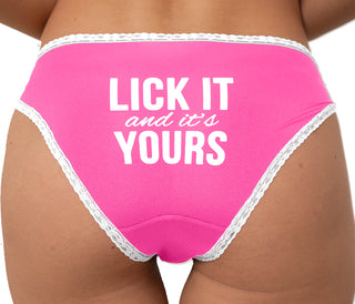 Lick It And It's Yours Bikini - Pink with White Lace