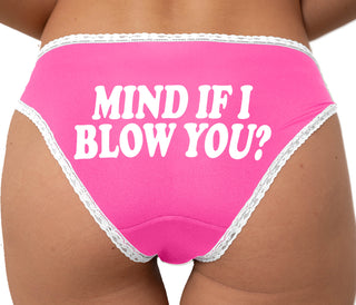 Mind If I Blow You Bikini - Pink with White Lace