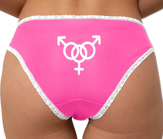 Threesome Two Men One Woman Bikini - Pink with White Lace