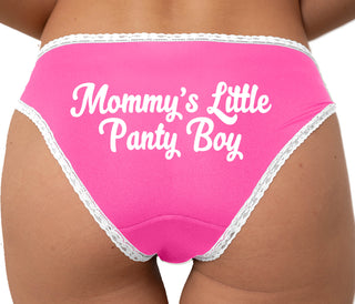 Mommy's Little Panty Boy Bikini - Pink with White Lace