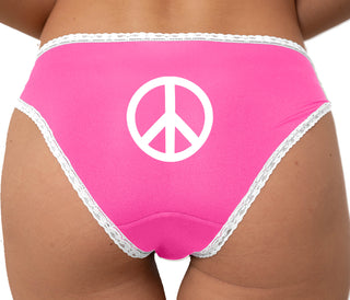 Peace Sign Bikini - Pink with White Lace