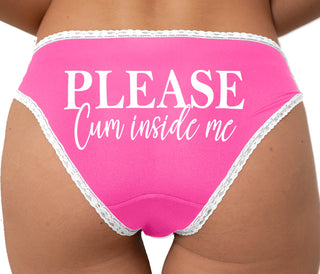 Please Cum Inside Me Bikini - Pink with White Lace