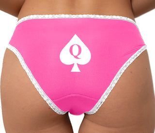 Queen Of Spades Symbol Logo Bikini - Pink with White Lace
