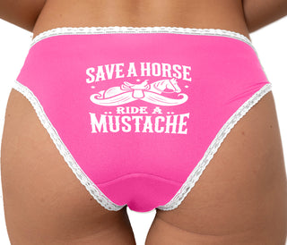 Save A Horse Ride A Mustache Bikini - Pink with White Lace