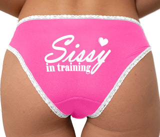 Sissy In Training Bikini - Pink with White Lace