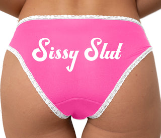 Sissy Slut Bikini - Pink with White Lace