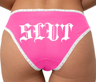 Slut - Goth Look Bikini - Pink with White Lace