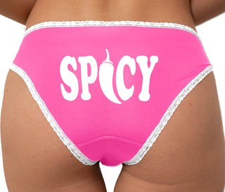 Spicy - Cute Pepper Logo Bikini - Pink with White Lace